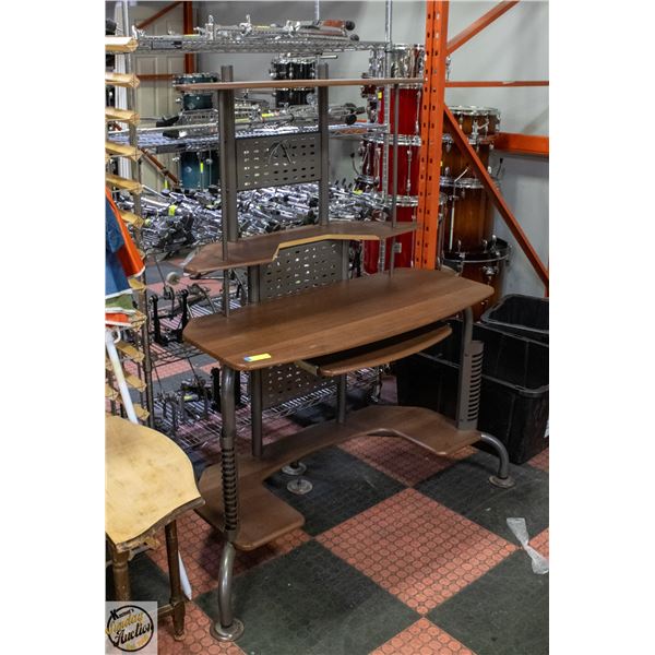 ESPRESSO-FINISHED METAL AND WOOD COMPUTER DESK
