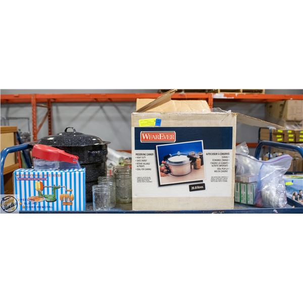 LOT OF CANNING SUPPLIES: PRESSURE CANNER, WATER-
