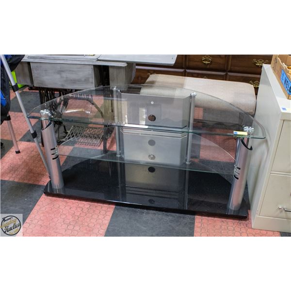 MODERN CORNER TV STAND FEATURES THREE TIERED