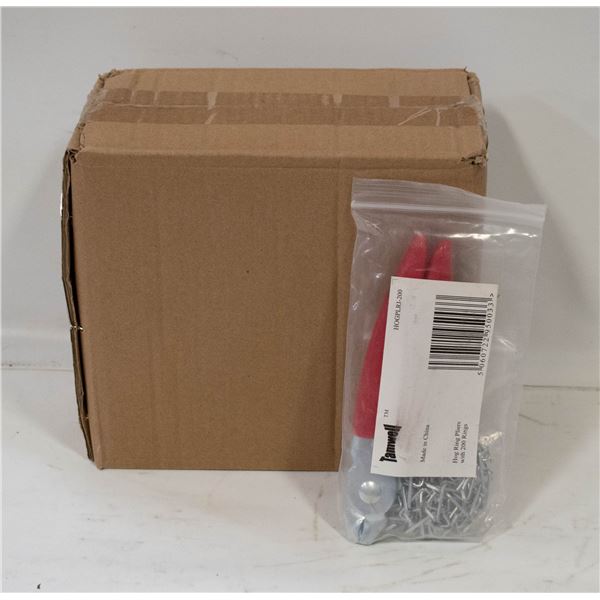 BOX OF 9 SETS OF HOG RING PLIERS WITH 200 RINGS