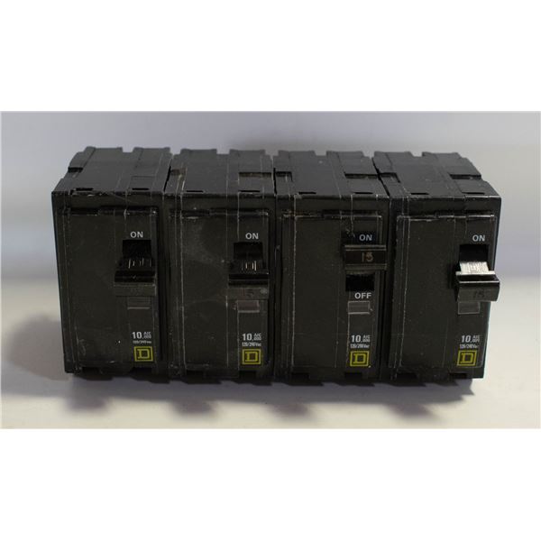 4 X SQUARE D DOUBLE POLE 15 AMP CIRCUIT BREAKERS