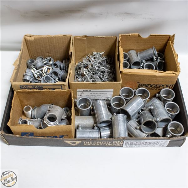 FLAT OF VARIOUS CONDUIT/ELECTRICAL CONNECTORS ETC