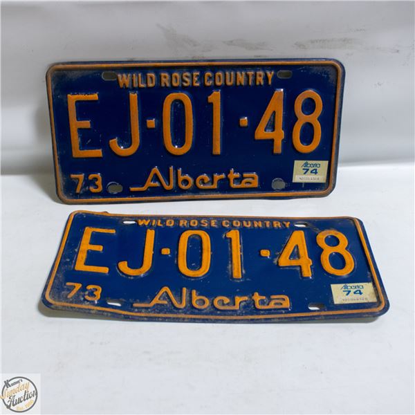2 VINTAGE 1973 MATCHING ALBERTA LICENSE PLATES