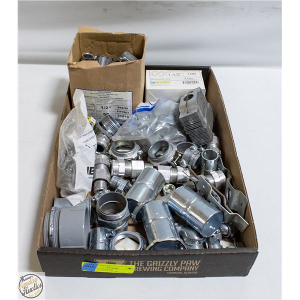 FLAT OF VARIOUS CONDUIT/ELECTRICAL CONNECTORS ETC