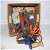 Image 1 : BOX OF ASSORTED HAND TOOLS, WORK LIGHTS &