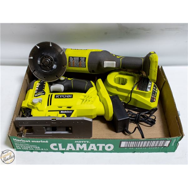 RYOBI SAW, GRINDER AND CHARGER