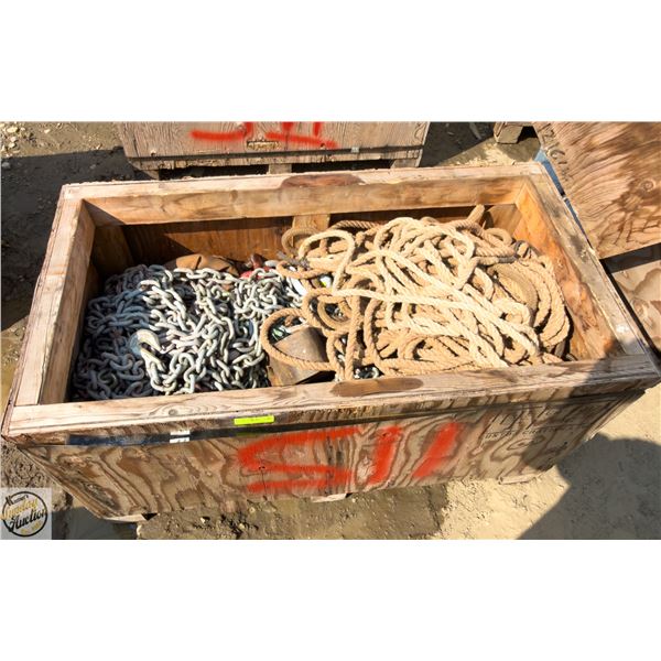 CRATE OF CHAINS & ROPES