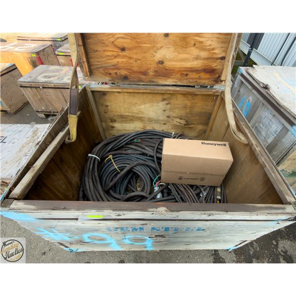 CRATE OF HIGH VOLTAGE ELECTRICAL CABLES