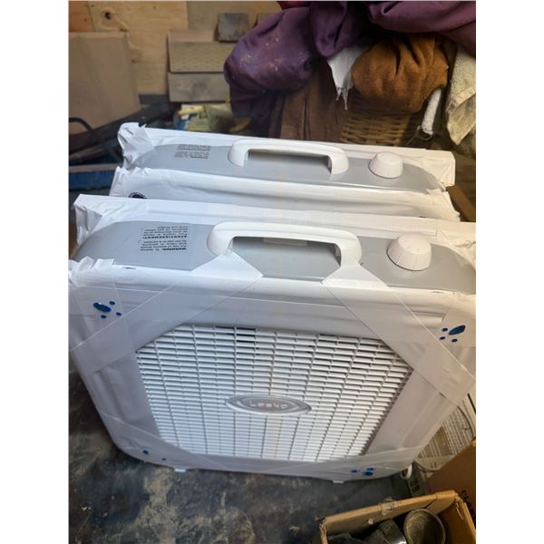 2 Lasko  fans with filters attached