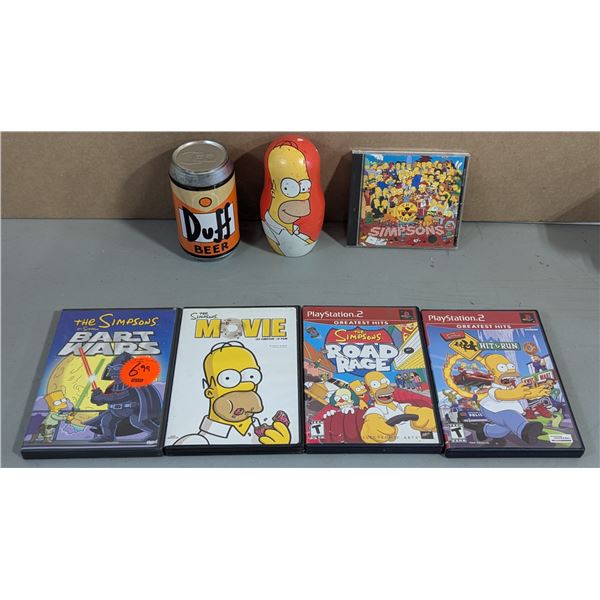 The Simpsons Collectible Lot w/ 2 Movies, 2 PS2 Games, Nesting Dolls, & More