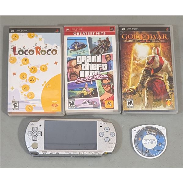 PlayStation Portable (PSP) Lot w/ Handheld Console & 4 Games (God of War, GTA, etc.)