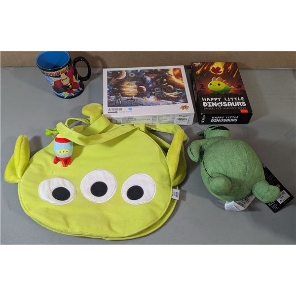Lot of Toys & Games w/ Jigsaw Puzzle, Happy Little Dinosaurs Game, Toy Story Bag, & More