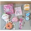 Image 1 : Lot of Plush Toys & Hello Kitty Collectibles w/ Wireless Light-Up Headphones, Crocheted Donut, & Mor