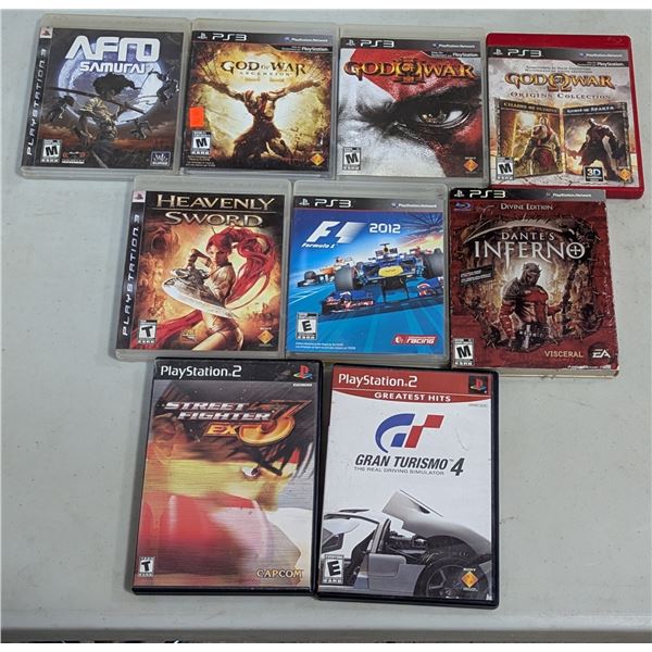 Lot of Assorted PlayStation 2 & 3 Games w/ God of War, Street Fighter 3, Dante's Inferno, & More