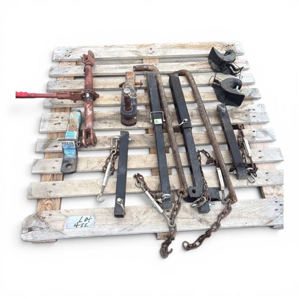 Pallet of Receivers, Ratchet Binder, Tow Hitch with Equalizer Bars, Clamps