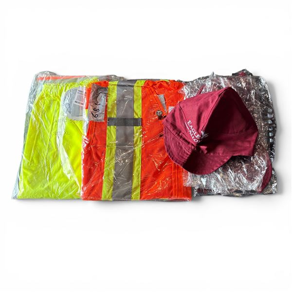 XL, XXL NEW Safety Vests c/w Pants and 4 NEW Eagle Alloys Hats