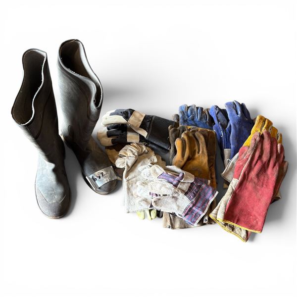 Used Welding Gloves and Size 8 Men’s Rubber Boots