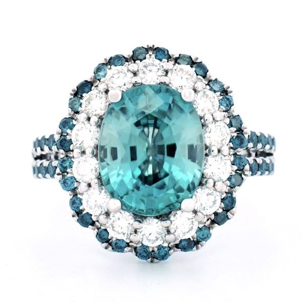 18K White Gold 4.04ct Zircon & 1.20ctw Diamond Rin