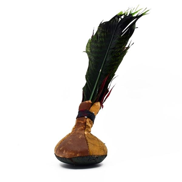 Vintage Feather Gourd Rattle Folk Art Shaker