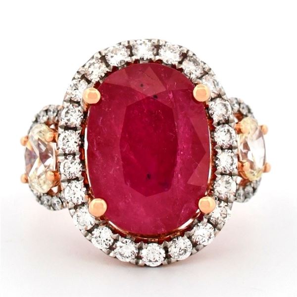 18K Rose Gold 7.68ct Ruby & 1.61ct Diamond Ring