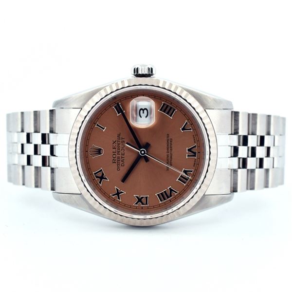 Rolex DateJust SS Salmon Roman Dial 36 Wristwatch