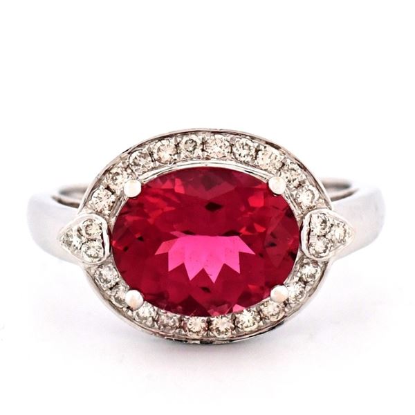 18K White Gold 2.68ct Rubelite & 0.28ct Diamond Ri