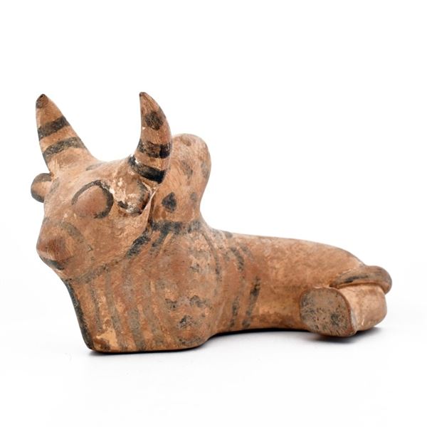 Antique Terracotta Recumbent Bull Folk Figurine