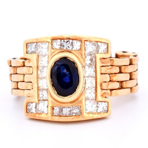 18K Yellow Gold 1.01ct Sapphire & 0.85ct Diamond R