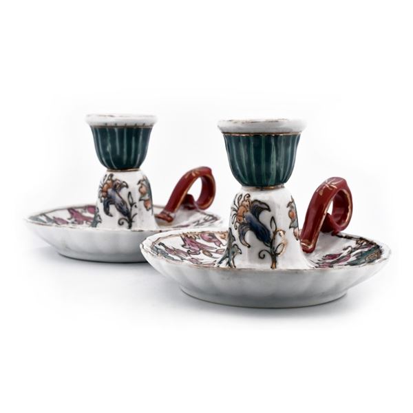 Vintage Porcelain Chamberstick Floral Motif