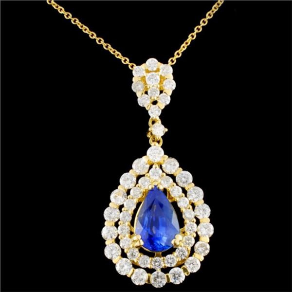 18K Gold 1.90ct Sapphire & 1.75ctw Diamond Pendant