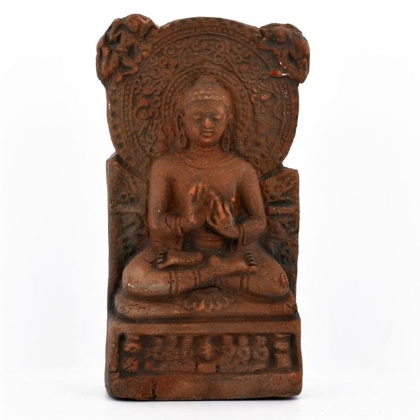 South Asian Terracotta Seated Buddha Plaque