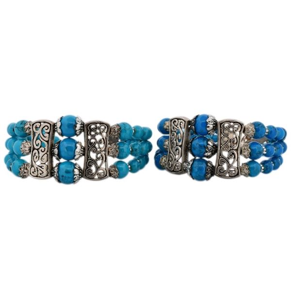 Multi-Strand Blue Turquoise Bracelet with Silver