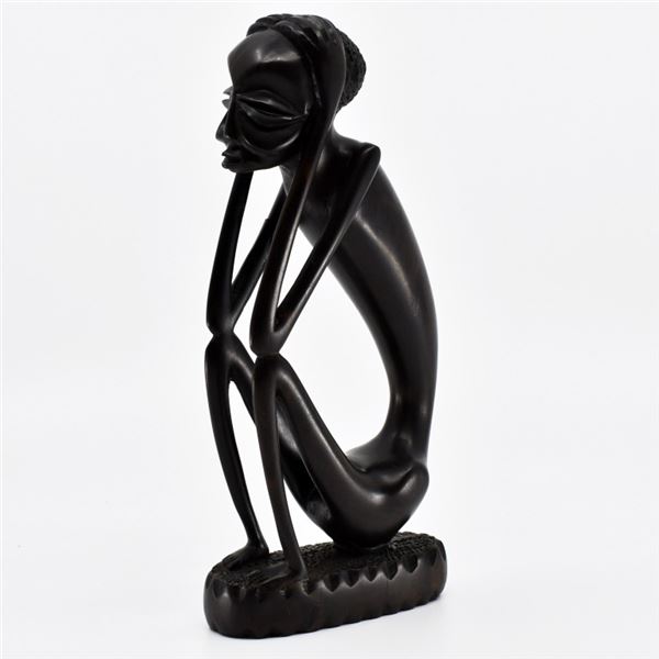 Hand Carved Wood Seated Figure Sculpture