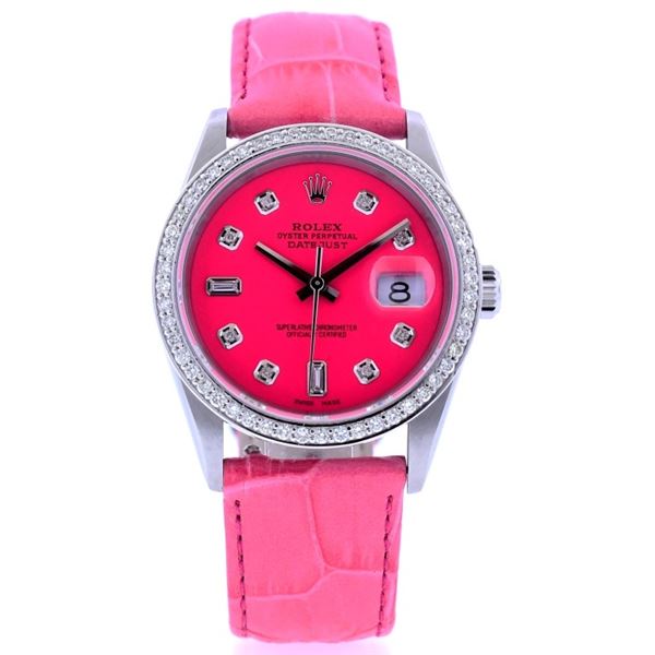 Rolex DateJust Hot Pink 1.50ct Diam 36 Leather Wat
