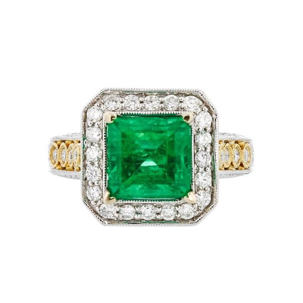 18K Two Tone Gold 2.90ct Emerald & 1.00ctw Diamond
