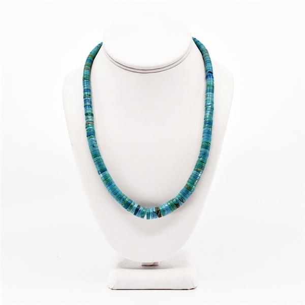 Turquoise Heishi Bead Silver Necklace