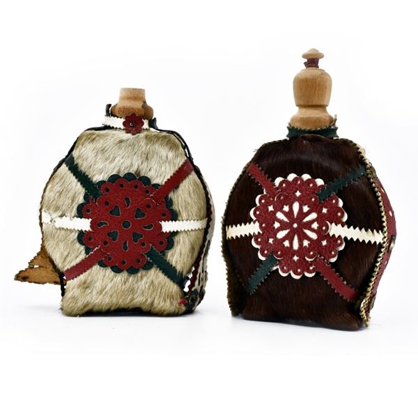 Pair Vintage Fur Covered Decanter Flasks