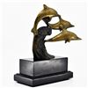 Image 2 : Brass Lucky Dolphin Sculpture on Black Base