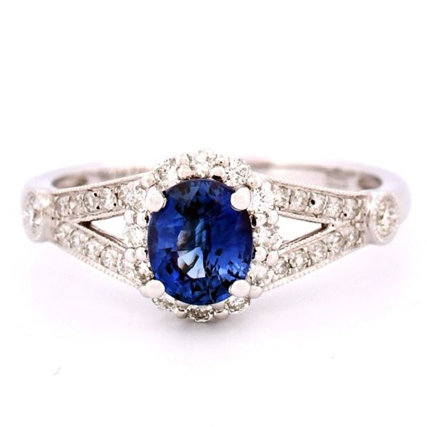 18k White Gold 0.94ct Sapphire & 0.33ct Diamond Ri