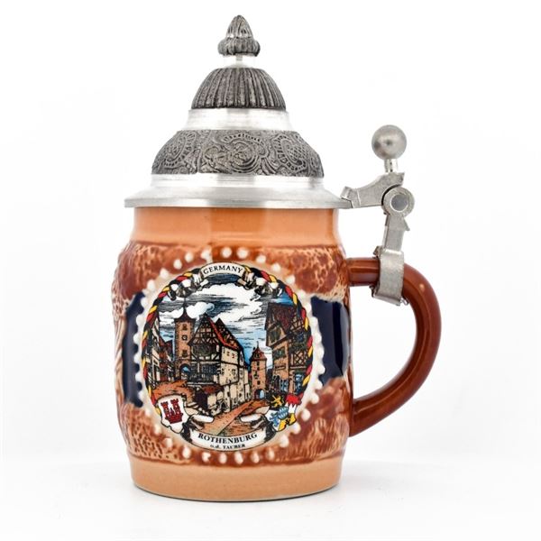 Vintage German Beer Stein with Pewter Lid