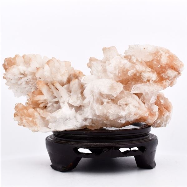 Aragonite Crystal Cluster on Carved Hardwood Stand