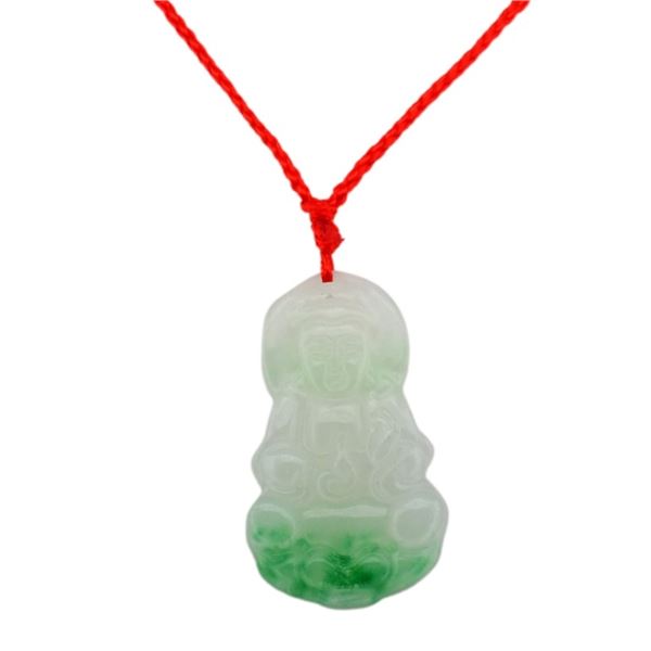 Green White Jadite Guanyin Pendant Necklace