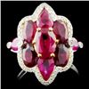 Image 1 : 18K Gold 4.50ct Ruby & 0.20ctw Diamond Ring