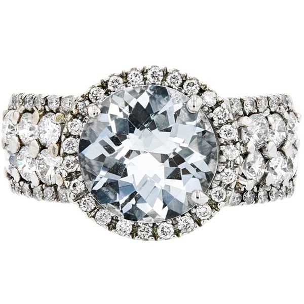 18K White Gold 3.00ct Aquamarine & 1.20ctw Diamond
