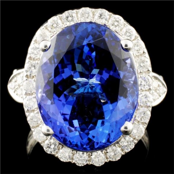 18K Gold 10.70ct Tanzanite & 0.90ctw Diamond Ring