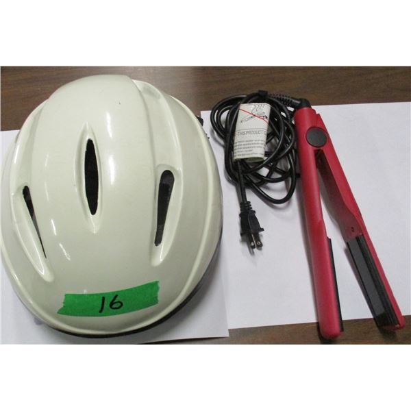 BOX C/W BIKE HELMET, MOVIE, HAIR STRAIGHTENING IRON, ETC