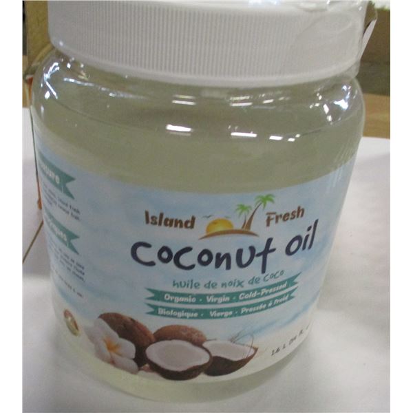 SHELF PULLS (AS IS):  BASKET C/W JAR OF COCONUT OIL (1.6L) & BOX C/W DIGITAL LITES