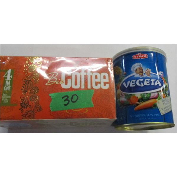SHELF PULLS (AS IS):  JAR OF VEGETA SEASONING & BOX OF BIO COFFEE