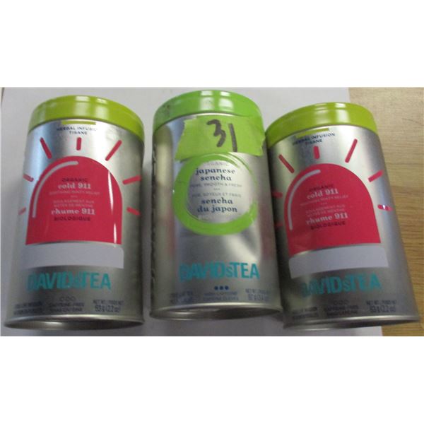 SHELF PULLS (AS IS):  DAVIDS TEA COLD 911 & JAPANESE SENCHU - 3 CANS