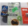 Image 1 : SHELF PULLS (AS IS):  TIN OF VEGETA SEASONING, KONA COFFEE (24 PODS) & ONE COFFEE (12 PODS)